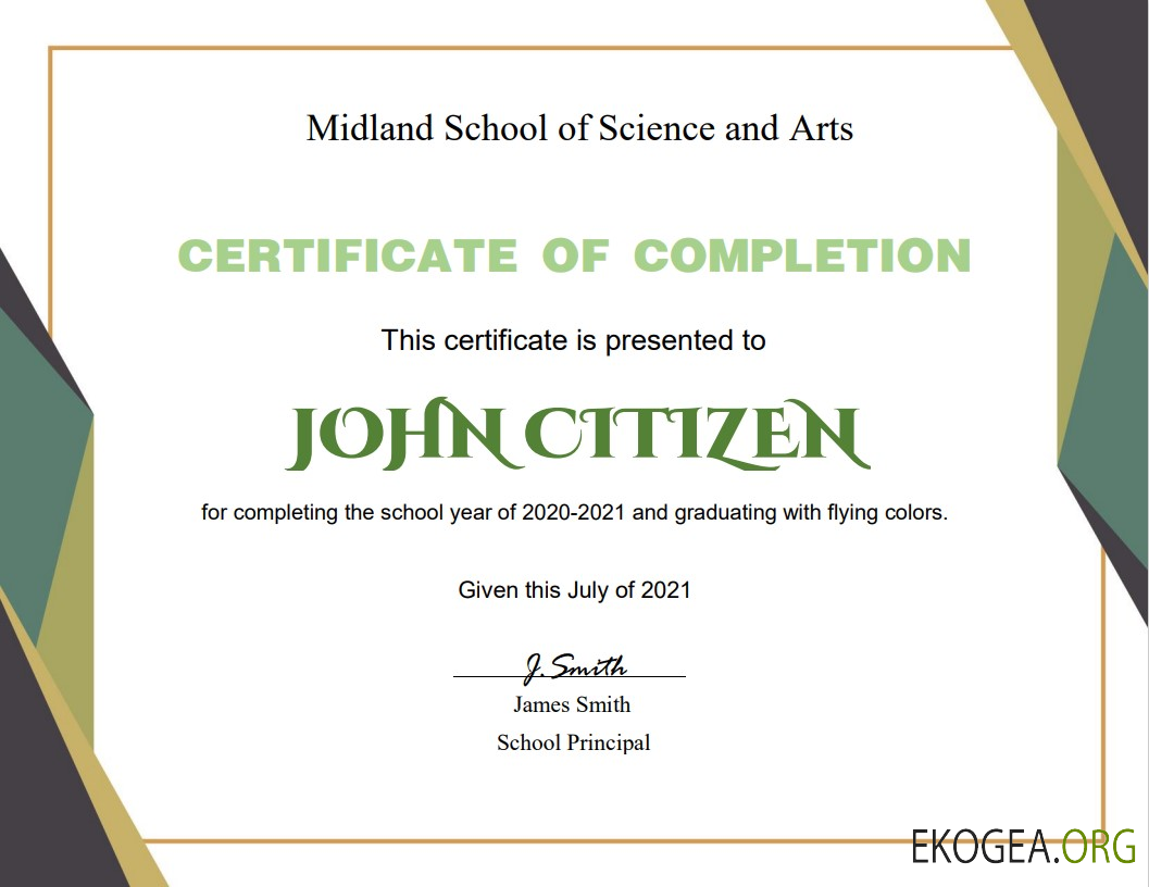 Modèle de certificat de fin d'études aux États Unis au format Word et PDF